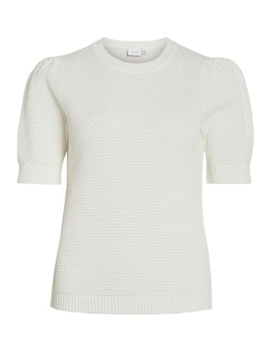 Vila Vidalo O-Neck S/S Knit Top/Su-Noos Maglia, Bianco Alyssum, L Donna