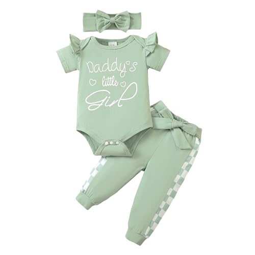 Image of AMAWMW Baby Girl Clothes Set Daddys Little Girl Ruffle Romper Top Camouflage Pants Newborn Infant Baby Girl Outfit