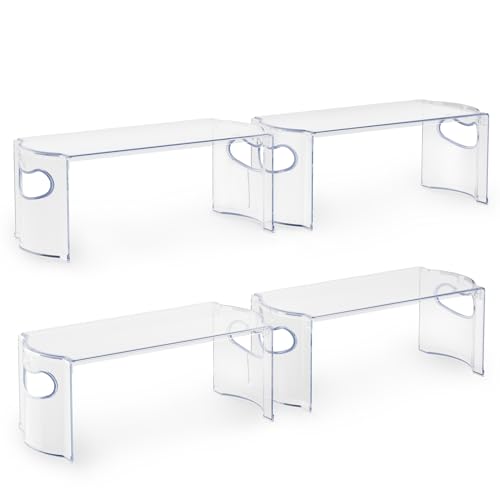 MIUKAA Cabinet Organizer Shelf, Set of 4 Kitchen Counter Shelves, Clear Stackable Spice Organization...
