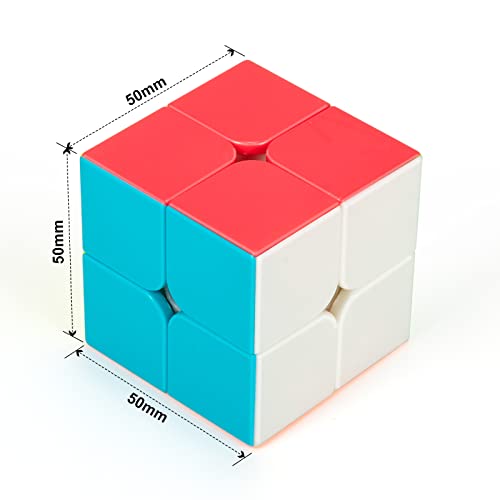 Image of Stickerless 2x2 Speed Cube with Stand & Guide for Kids & Adults | Smooth-turning STEM puzzle with display stand. Great for classrooms, travel, office desks, gifts and brain training.