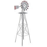 Betterland 8FT Metal Windmill Ornamental Spinner Backyard Garden Decoration Weather Vane for Yard Weather Resistant (Grey)