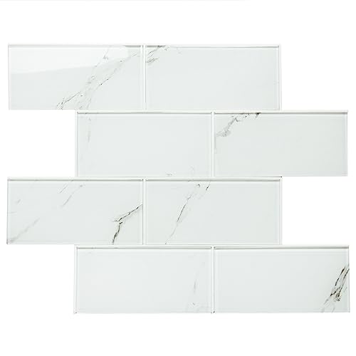 5 Sheet Peel And Stick Carrara White Glass Tiles For Kitchen Backsplash 3"X 6" Subway Mosaics Tile With Frame (Pack Of 5 Sq.feet) #TOP1