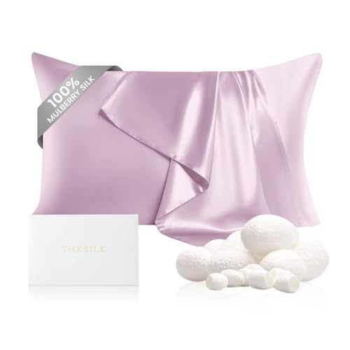 Image of THXSILK 100% Mulberry Silk Pillowcase for Hair and Skin Health, 22 Momme Soft and Smooth Pillowcase with Hidden Zipper, Both Sides Premium Grade 6A+ Silk, 1pc (Standard 20 inchx26 inch, Light Purple)