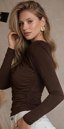 Image of SIGHTBOMB SOFTLINE Boat Neck Low Neck Drape Look Gathered Waterfall Afford LUX Edition Formal WEAR Long Sleeve Feather Touch TOP for Women