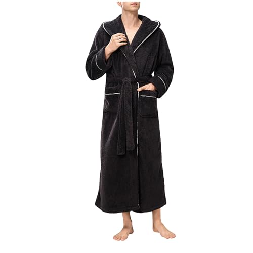 Mens Soft Hooded Plush Maxi Robes Cozy Long Sleeve Belted Fleece Fuzzy Bathrobes With Pockets Winter Shower Spa Robe