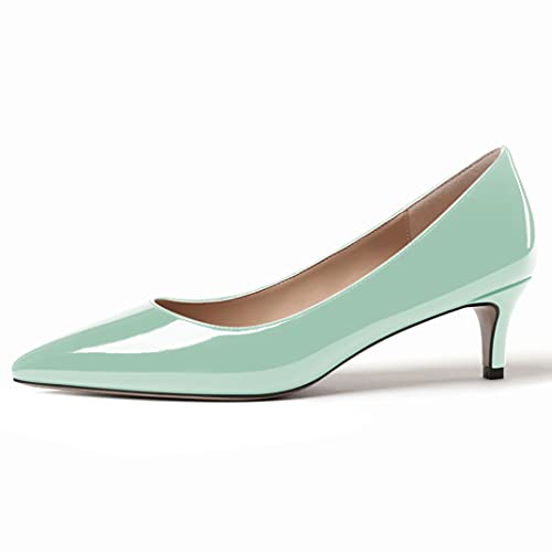 WAYDERNS Women's Solid Pointed Toe Patent Slip On Kitten Low Heel Pumps Shoes 2 Inch2