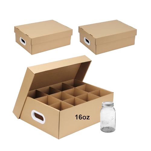 DIICCYO 3 Pcs 16 oz Cardboard Mason Jar Storage Boxes 16.8 x 12.4 x 6 Inch