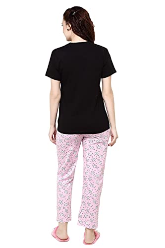 Image of Evolove Women's Cotton Round Neck Short SleevesNight Suit Set /Top Pyjama Set Super Soft Comfortable (Nightsuit-Round-HS-4)