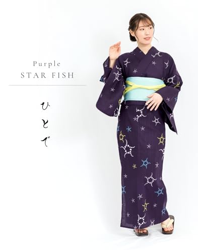 Yukata women Japanese casual kimono robe cotton Obi set Made in Kyoto