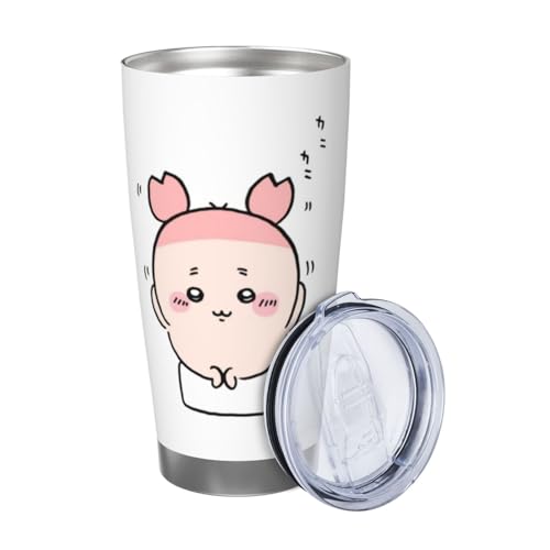 ステンレスカップ ちいかわ カニちゃん コーヒー 保温 保冷 ストロー&蓋付き 水筒 持ち運びやすい 家庭用 車用 600ml 3点セット