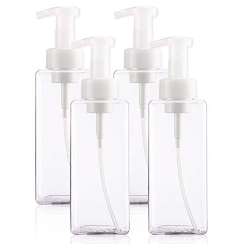 Foaming Soap Pump Bottle, Suream 4 Pack 22oz/650ml Clear Modern Plastic Refillable Hand Soap Dispenser for Lotion, Shampoo, Empty Square Large Container for Bathroom Shower Wash, Office, Kitchen Sink