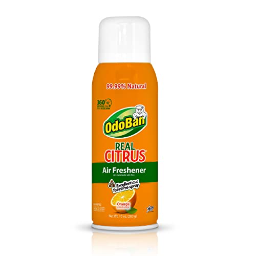 OdoBan Aroma Eliminator, 360-Degree Continuous Spray Natural Oil Real Citrus Air Freshener, Toilet Spray, Made in the USA, Orange Scent, 10 Ounces