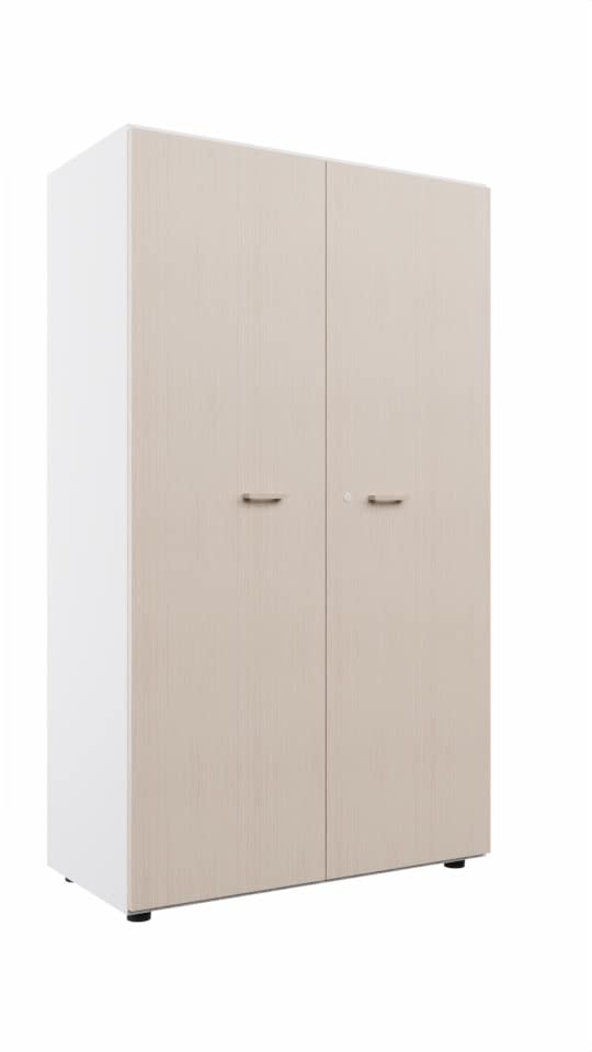 FBasic Armoire conteneur moyenne, Meuble de Rangement avec portes - Chêne/Blanc - H. 158,3
