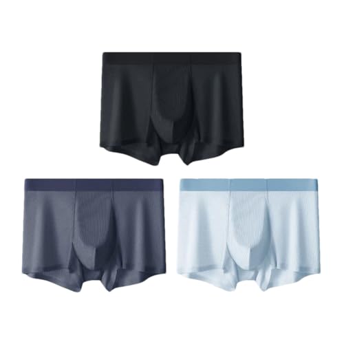 3 unids/lote de seda de hielo hombres boxershorts de color sólido a rayas bragas transpirable bragas boxeador, M1269-3c, XL