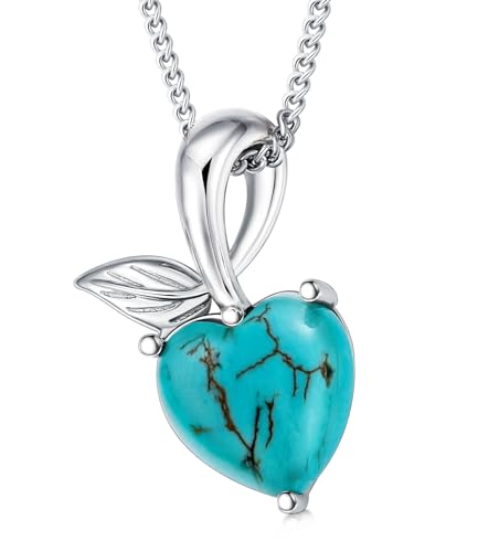 Heart Real Turquoise Necklace for Women 925 Sterling Silver Genuine Green Stone Pendant Jewelry for Her Wife Mom Sister Girlfriend