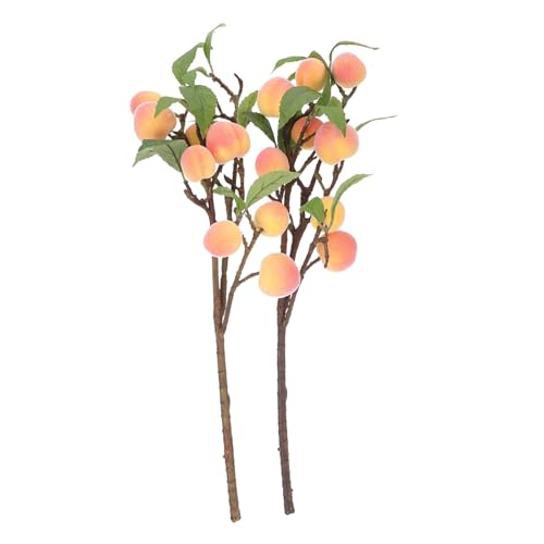PRETYZOOM 2個人工桃の枝 模造桃の木 フェイク樹枝 装飾用 果実付き インテリア ディスプレイ カフェ ホームパーティー 写真撮影小道具