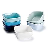 Sweese 513.003 Porcelain Dipping Bowls 8oz Sauce Dishes, Square Ramekins, Souffle Dishes Set of 6, Cool Assorted Colors