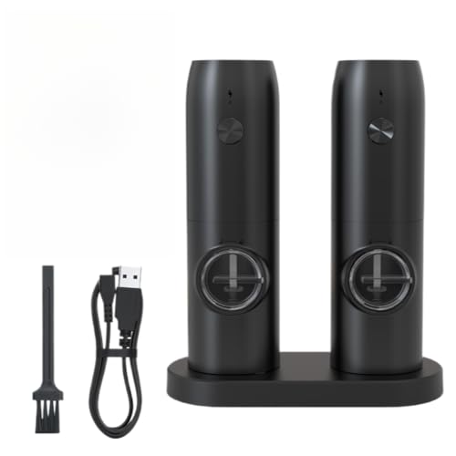 GIEOKDWO電動ペッパーミル、USB充電式自動塩こしょう挽き器 - 胡椒 ミル、粗さ調節可能、LEDライト付き、リフィル可能 2個セット