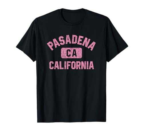 Pasadena California Gym Style Distressed Pink Print T-Shirt