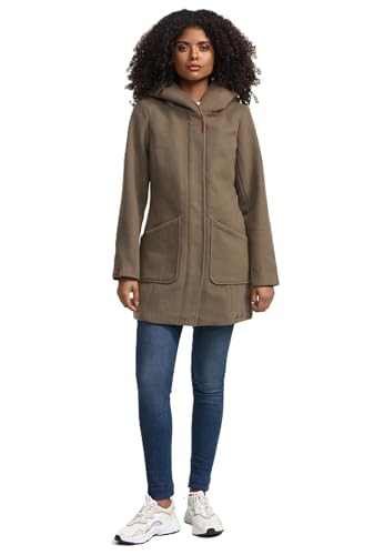 MARIKOO Damen Mantel Trenchcoat Wintermantel Übergangs Jacke Parka Lang B819 [B819-Maik-Stone-Brown-Gr.S]
