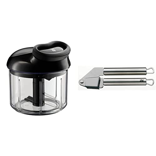 WMF Gourmet Gemüseschneider manuell mit Seilzug, 900ml & Profi Plus Knoblauchpresse 17,5 cm, Cromargan Edelstahl teilmattiert, spülmaschinengeeignet