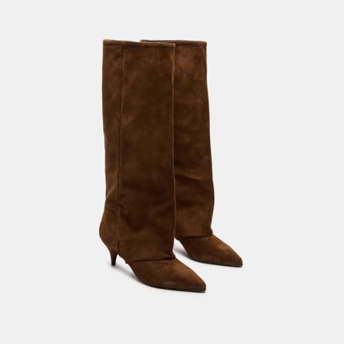 keleimusi Denim Fold Over Knee High Boots for Women Pointed Toe Kitten Heel Knee High Boots Pull On Wide Calf Shark Boot Fashion Shoes2