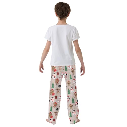 Xmas Cow Snowman Boys Long Pants Soft Trousers Elastic Waist Kids Lounge Bottoms with Pockets S-XL3