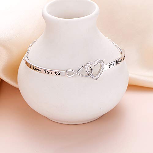 Yinshan 925 Sterling Silver Heart Infinity Bracelet For Women Engraved I Love You To The Moon And Back Adjustable Bracelets For Daughter Girlfriend Wife Valentine Day Gifts #TOP4