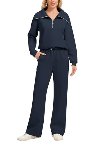 Motarto Women's 2 Pcs Outfits Sweatsuit Set Oversized Lapel Half Zip Sweatshirt Wide Leg Sweatpants Lounge Matching Tracksuit