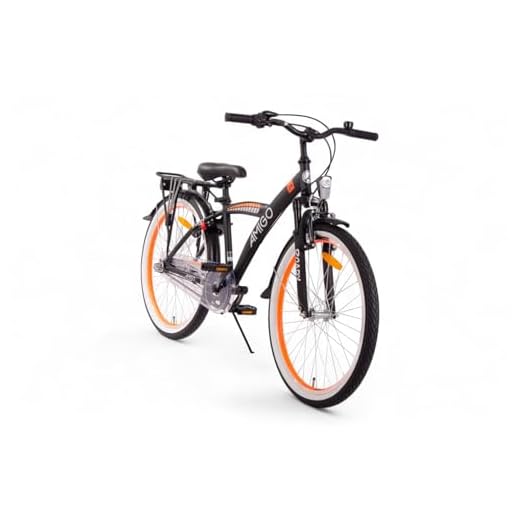 AMIGO Roady Bicicletta da 24 pollici, per bambini, 3 marce, freno a contropedale e freno a V - nero/arancione