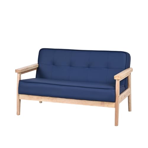 Yoonnie room Double Seater Kid Sofa Chair, Kid Couch with Solid Wood Arm and PU Leather for Kids Rest (Blue)