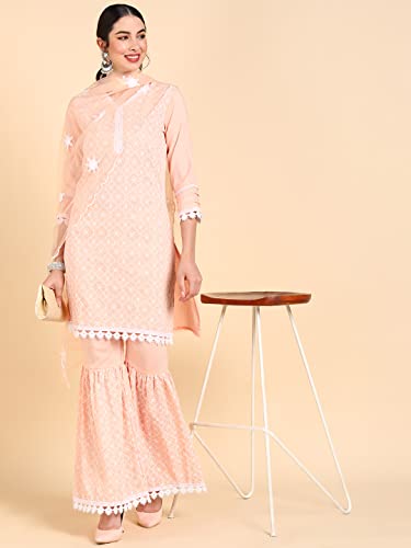 Image of Vaamsi Women's Poly Silk Ethnic Motifs Embroidered Straight Kurta Set with Dupatta