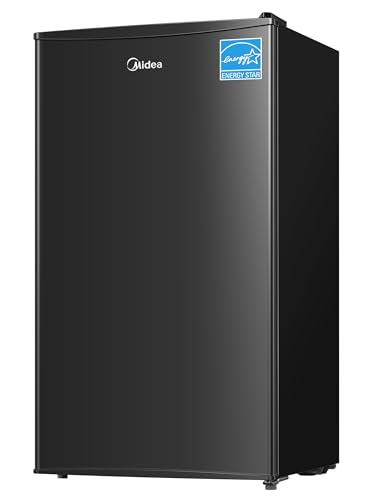 Midea MERM33S1ABB Mini Fridge, 3.3 Cu.ft Compact Fridge with Internal Light, Adjustable Thermostat, Reversible Door, Low Noise for Dorm, Office, Bedroom Black