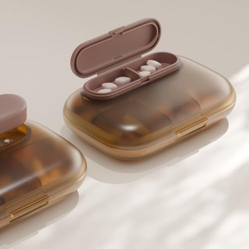 Portable Travel Pill Case, 8 Compartments Medicine Containers, Detachable, Light-Blocking, Small Size, Lightweight Medicine Daily Organizer for Pocket, Purse (Light Coffee)