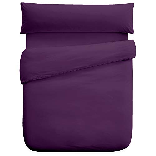 Vipalia Funda Nordica. Juego 3 Piezas: Funda Edredon + Funda Almohada + Bajera Ajustable. Poliester Lisa. Diseño Calidad. Adaptable Ligera Color Morado. con Bajera 90 cm