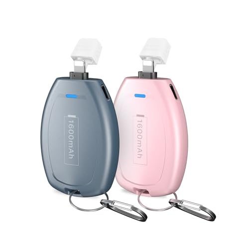 2-Pack Keychain Portable Charger for iPhone, 1600mAh Mini Power E...