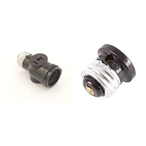 Leviton 1403 Two Outlet Socket Adapter, Black with GE 54276 Polarized Handy Outlet Plug