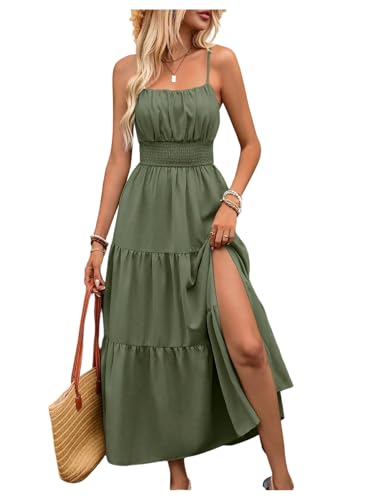 Image of BEAUDRM Women's Summer Maxi Dresses Boho Summer Wedding Guest Dress Beach Vacation Outfits Cruise Flowy Milkmaid Sundresses