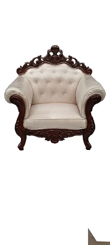 Image of Wooden 5 Seater Sofa Set | 3 +1 + 1 Solid Wood Hand-Carved White Heavy Sofa | Traditional Design Furniture for Living Room | Home | Office