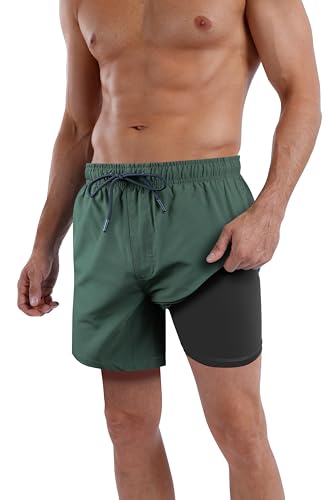 QRANSS Mens Swim Trunks Compression Liner Quick Dry Swimwear