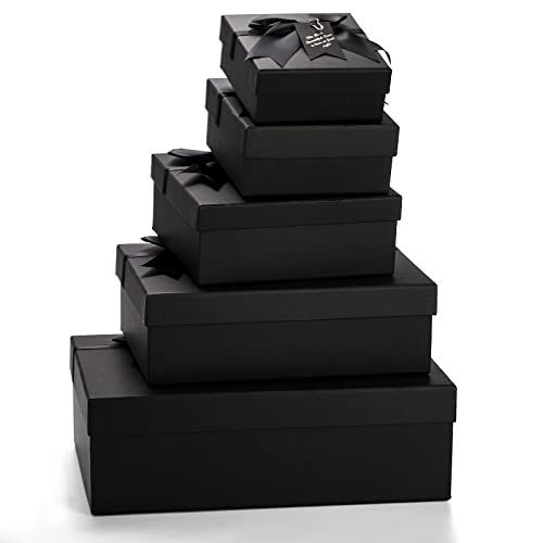 Zenfun Z-RIBBONBOWSGIFTBOXES-5S-B 5 Pack Black Nested Gift Boxes With Lid For Presents, 5 Sizes Luxury Packaging Box With Ribbon Bows And Label Gift Wrap thumb #3