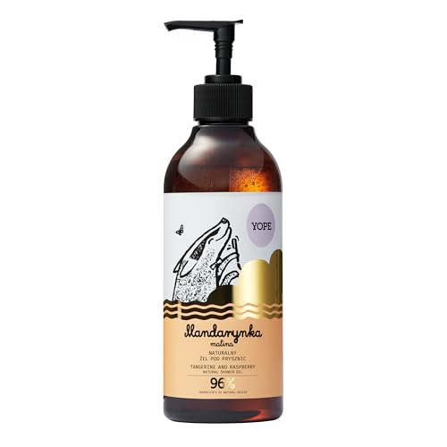 YOPE Natürliches Duschgel | Mandarine und Himbeere | Neutraler pH-Wert | Ultra-sanfte Reinigung | Mandarinenextrakt | Pflanzliches Glyzerin | Vegane Formel | 97% natürliche Inhaltsstoffe | 400ml