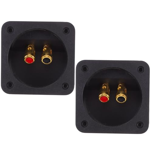 Terminales de altavoz negros con textura robusta para sonido fiel