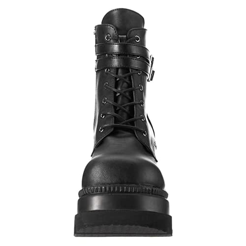 BORAMAX Boots for Women,Fashion Chunky High Heel Ankle Booties Platform Lace up Boots Motorcycle Boots Military Combat Boots4