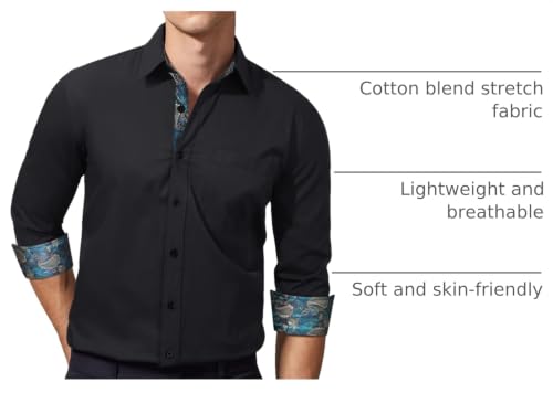 Image of HISDERN Mens Business Dress Shirts Long Sleeve Casual Button Down Shirt Formal Inner Collar Contrast Shirt for Men Wedding