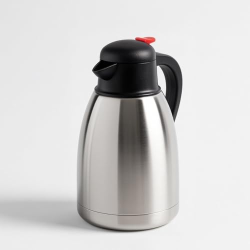 Jarra termo de 1,5 litros con dosificador de acero inoxidable plateado para café, té, infusiones, agua y otras bebidas calientes