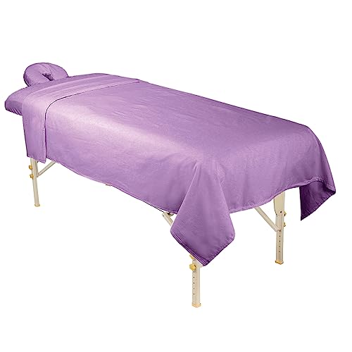 ForPro Premium Flannel 3-Piece Massage Sheet Set, Lavender, for Massage Tables, Includes Massage Flat Sheet, Massage Fitted Sheet, and Massage Fitted Face Rest Cover