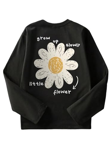 Image of SweatyRocks Girl's Bow Graphic Shirts Long Sleeve Crew Neck Tops Casual Cute Tee Tween Clothes