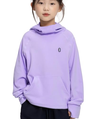 Rolanko Felpe con Cappuccio in Pile per Ragazze Maniche Lunghe Pullover con Cappuccio Leggero e Confortevole con Tasca, Abbigliamento Sportivo Caldo per Bambini, Viola, 7-8 Anni, 130