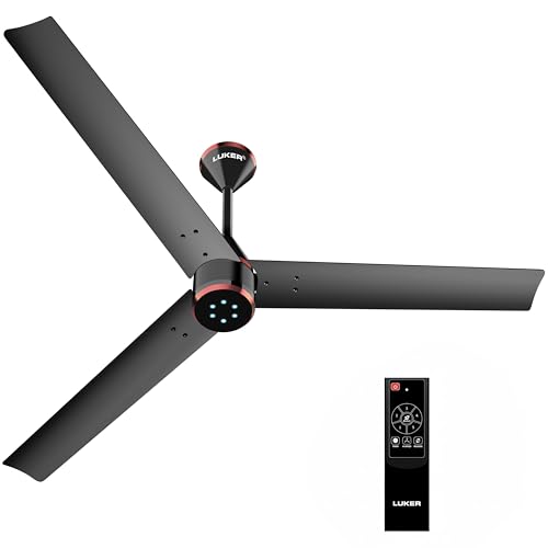 Image of LUKER JVLuker USA Crown 1200mm BLDC Ceiling Fans with Remote, BEE 5 star Rated Energy Saving Ceiling Fan for Living Room, High Air Delivery, Black-Black-Black-Copper